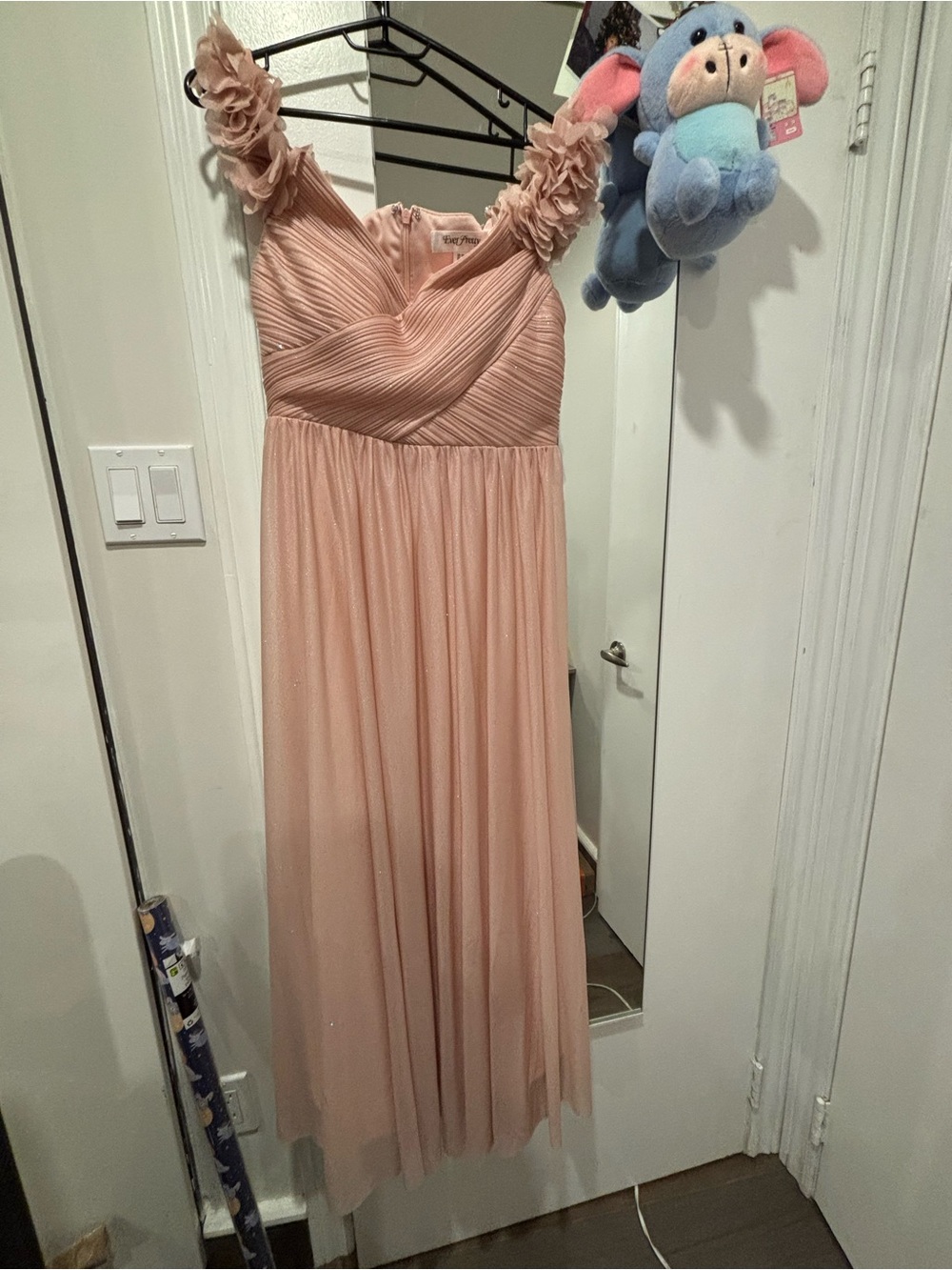 Girls' Pink Ruffled Strap Chiffon Formal Dress